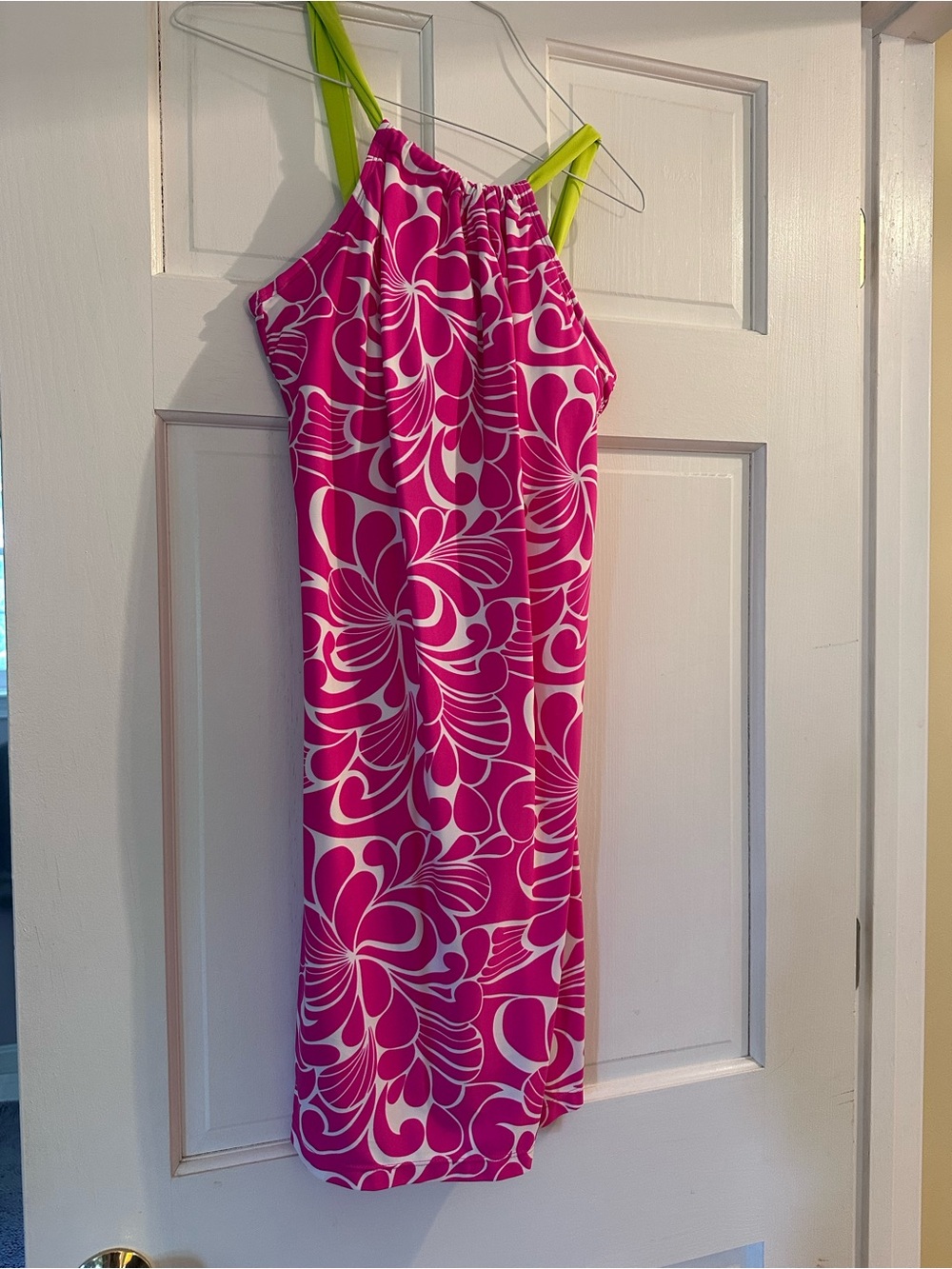 Athleta Pink White Floral Halter Dress with Lime Straps